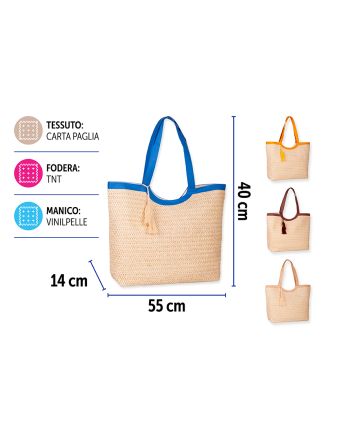 BORSA MARE PAGLIA 42X14X40CM 4 ASSORTITI