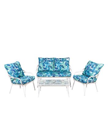 SOFA SET 4PZ C/CUSCINI 2+1+1+TAV FOGLIE A