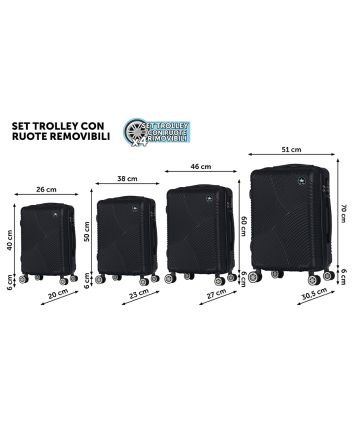 1689751 SET 4 TROLLEY FAMILY 46/56/66/76 NERO