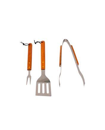 SET 3 ACCESSORI BBQ ACCIAIO C/MAN.LEGNO