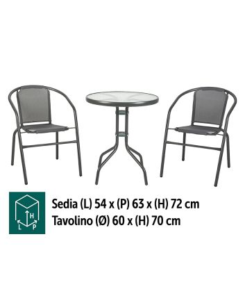 SET BISTRO' IN ACC.+ 2 SEDIE+TAV.D.60CM GRIG