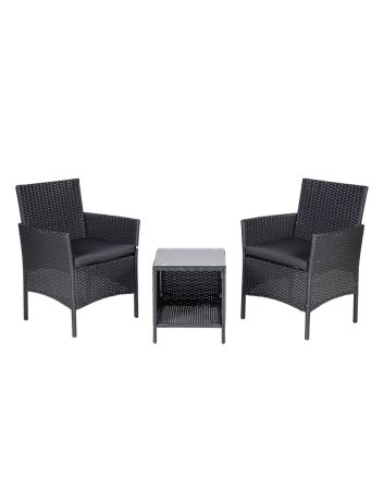 SET 2 POLTRONE C/CUSCINO E TAV. WICKER NERO