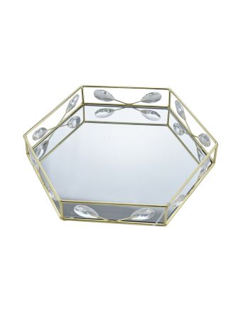 VASSOIO ESAGON.C/SPECCHIO 30X26.5X5.5CM ORO