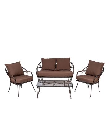 SOFA SET 4PZ C/CUSCINI 2+1+1+TAV MARRONE